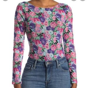 WAYF Floral Print Scoop Back Bodysuit